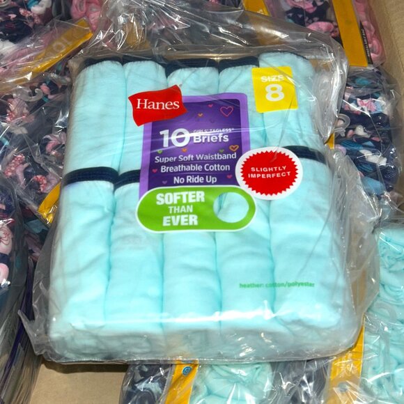 Hanes Girls’ Tagless Briefs – LOT 83 - 240 pcs – 24 packs (10 ea) – Sz 8 - NEW - Picture 1 of 3